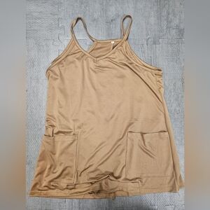 Tan Sleeveless Romper with Pockets